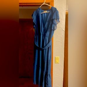 Blue Swiss Dot MIDI Dress